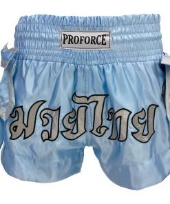 AWMA Apparel ProForce Sport™ Angel Wing Muay Thai Shorts - W/ Light Blue Bows